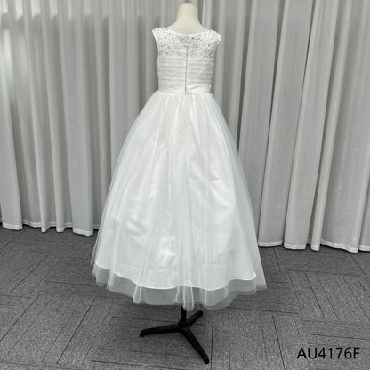 Girl Dress White Frocks Cowl Neckline Short Sleeve Ball Gown Girls First Communion Dress Lace Flower High Quality Dresses