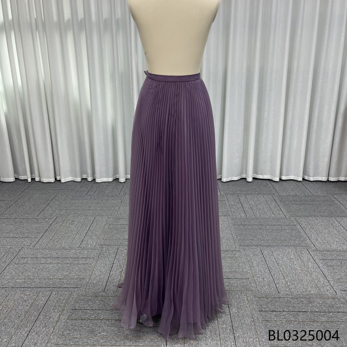 Purple Exquisite Floor-length Gown Paired with Matching Silk Scarf Pleated A-line Silhouette Beaded Waistband Party Evening Gown