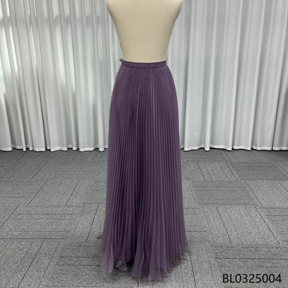 Purple Exquisite Floor-length Gown Paired with Matching Silk Scarf Pleated A-line Silhouette Beaded Waistband Party Evening Gown