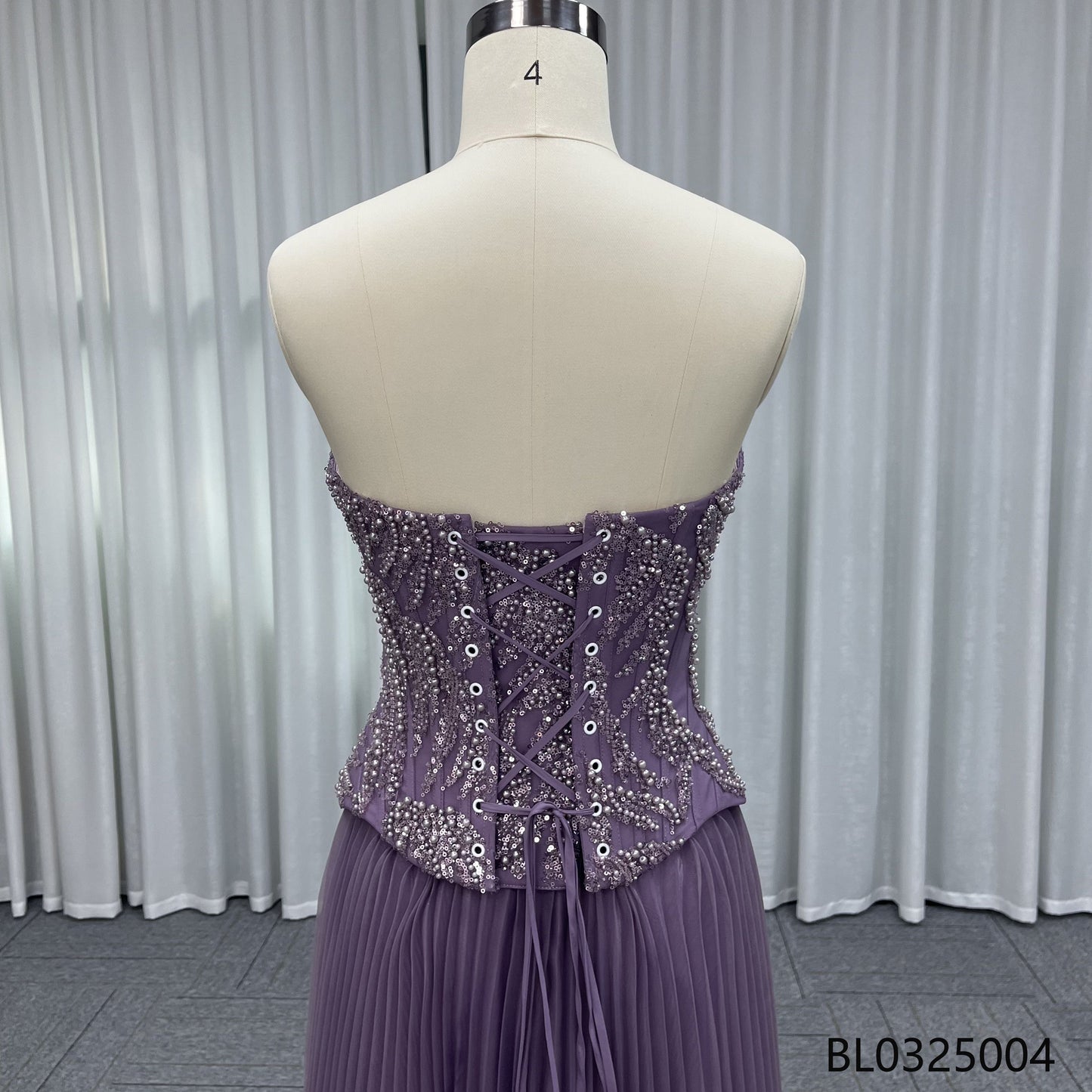 Purple Exquisite Floor-length Gown Paired with Matching Silk Scarf Pleated A-line Silhouette Beaded Waistband Party Evening Gown