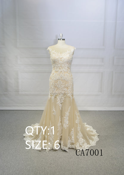 Factory Wholesale Ivory Sleeveless Tulle Embroidery Princess Mermaid Wedding