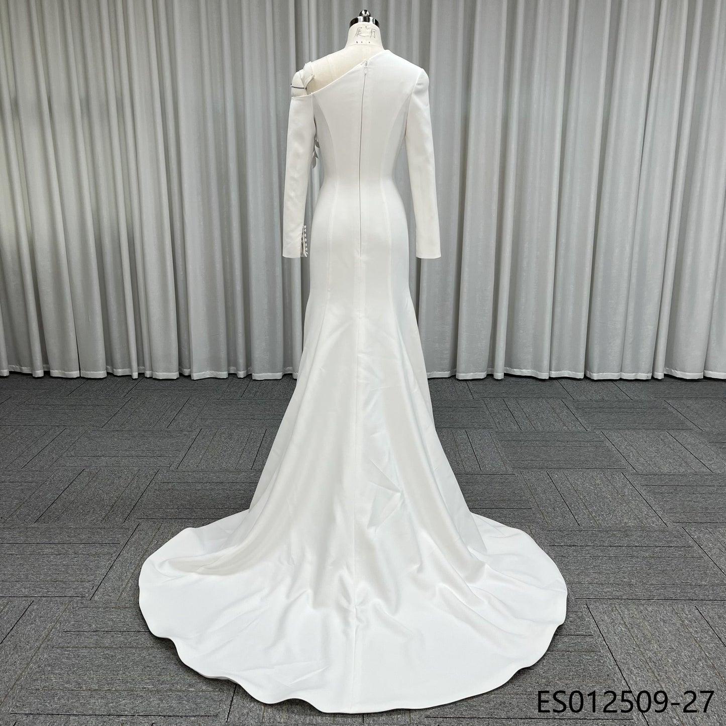 Off Shoulder Draped Satin Mermaid Wedding Dress Ruched Waist Bridal Gown With Sweep Train