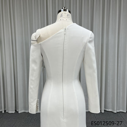 Off Shoulder Draped Satin Mermaid Wedding Dress Ruched Waist Bridal Gown With Sweep Train