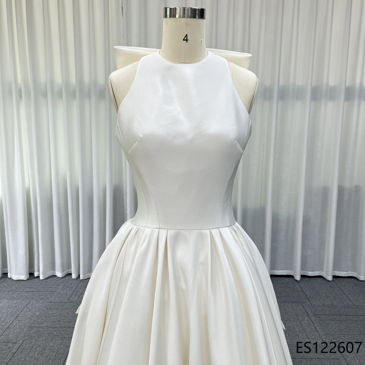 Elegant Satin A-line Bridal Gown, Halter Design, Open Back with Oversized Bow