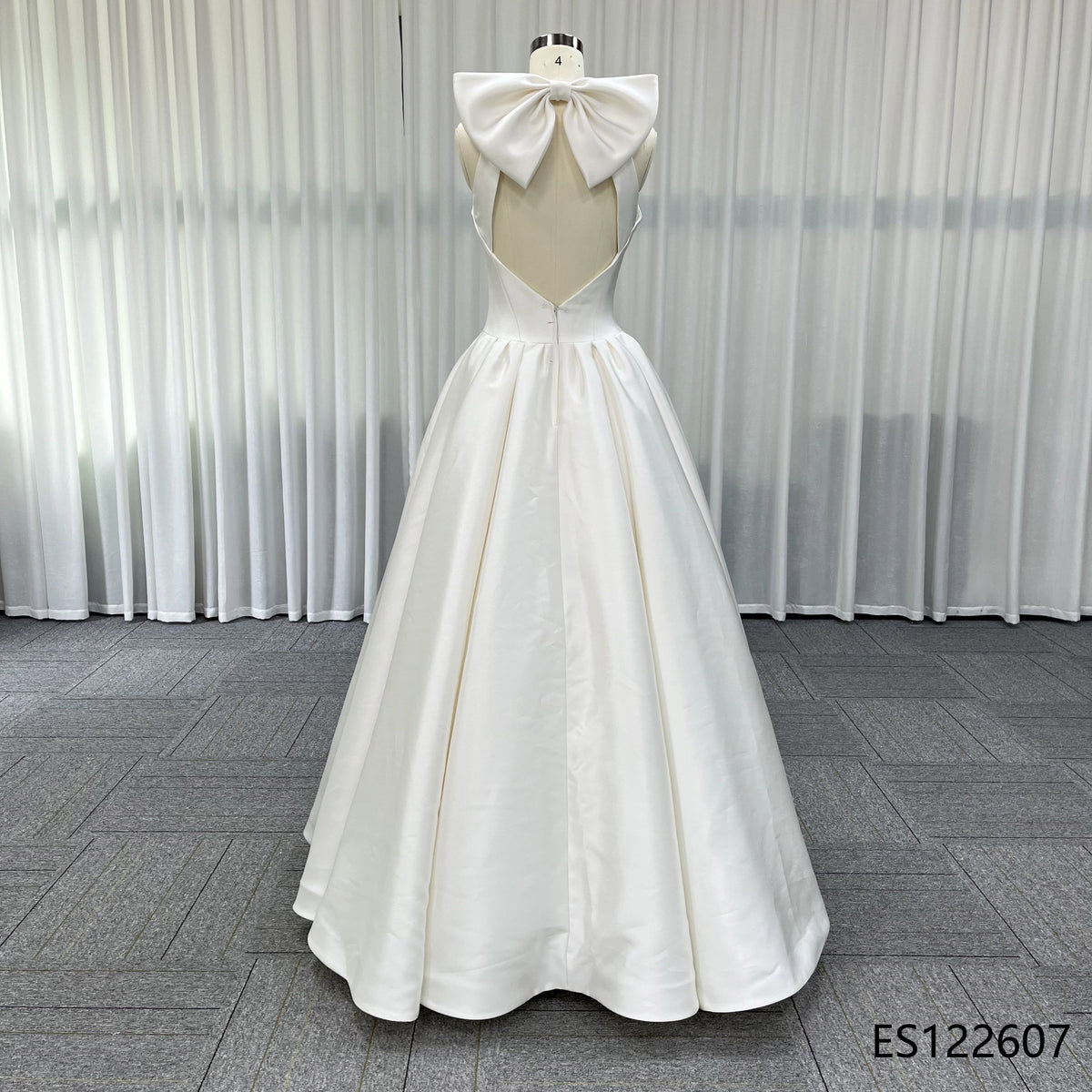 Elegant Satin A-line Bridal Gown, Halter Design, Open Back with Oversized Bow