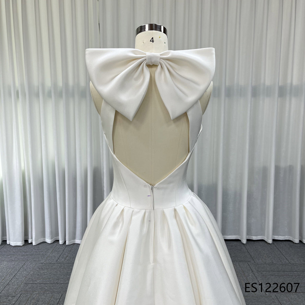 Elegant Satin A-line Bridal Gown, Halter Design, Open Back with Oversized Bow