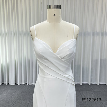 Fitted Satin Mermaid Wedding Dress, Thin Spaghetti Straps and Sweetheart Ruched Front