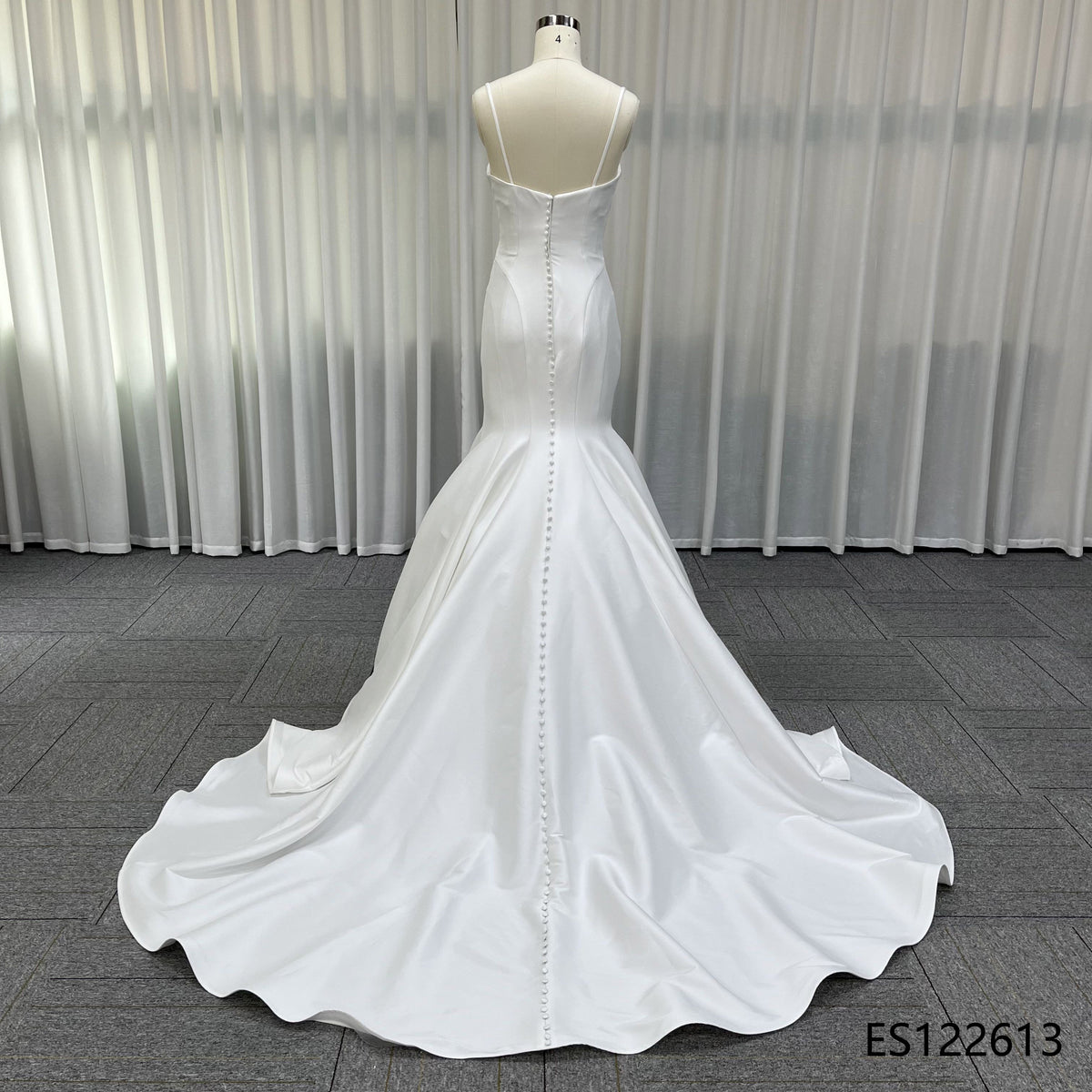 Fitted Satin Mermaid Wedding Dress, Thin Spaghetti Straps and Sweetheart Ruched Front