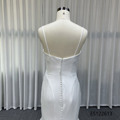 Fitted Satin Mermaid Wedding Dress, Thin Spaghetti Straps and Sweetheart Ruched Front