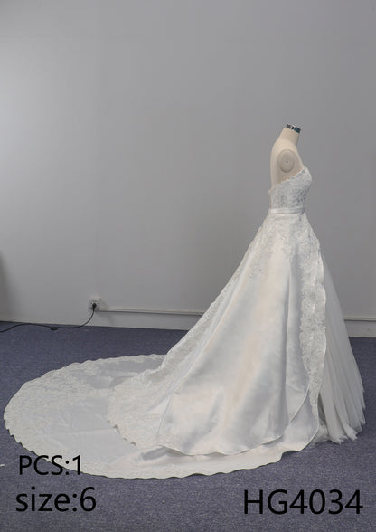 Strapless Mikado Lace Beading Decoration Backless off Shoulder Sexy A-line Wedding Dress