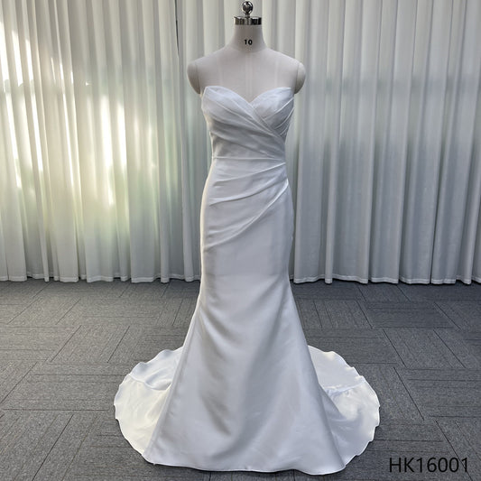 Clean Chic Bride Dress Off Shoulder Pleats Floor Length Mermaid Pattern Simple Wedding Dresses in Satin
