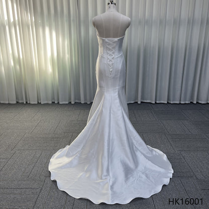 Clean Chic Bride Dress Off Shoulder Pleats Floor Length Mermaid Pattern Simple Wedding Dresses in Satin