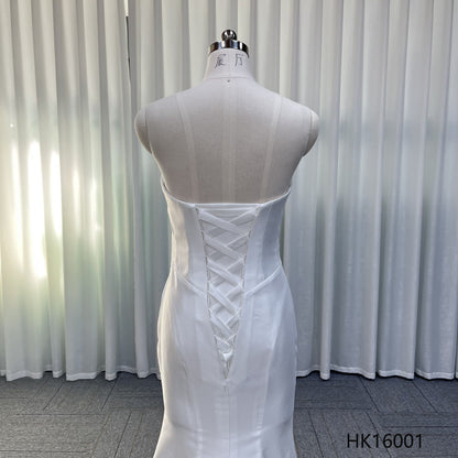 Clean Chic Bride Dress Off Shoulder Pleats Floor Length Mermaid Pattern Simple Wedding Dresses in Satin