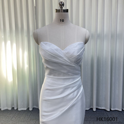 Clean Chic Bride Dress Off Shoulder Pleats Floor Length Mermaid Pattern Simple Wedding Dresses in Satin