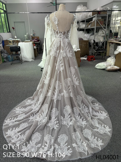 High End French Wedding Dress Offer Shoulder Sleeveless Backless Retro Lace Bridal Gown With Chapel Train