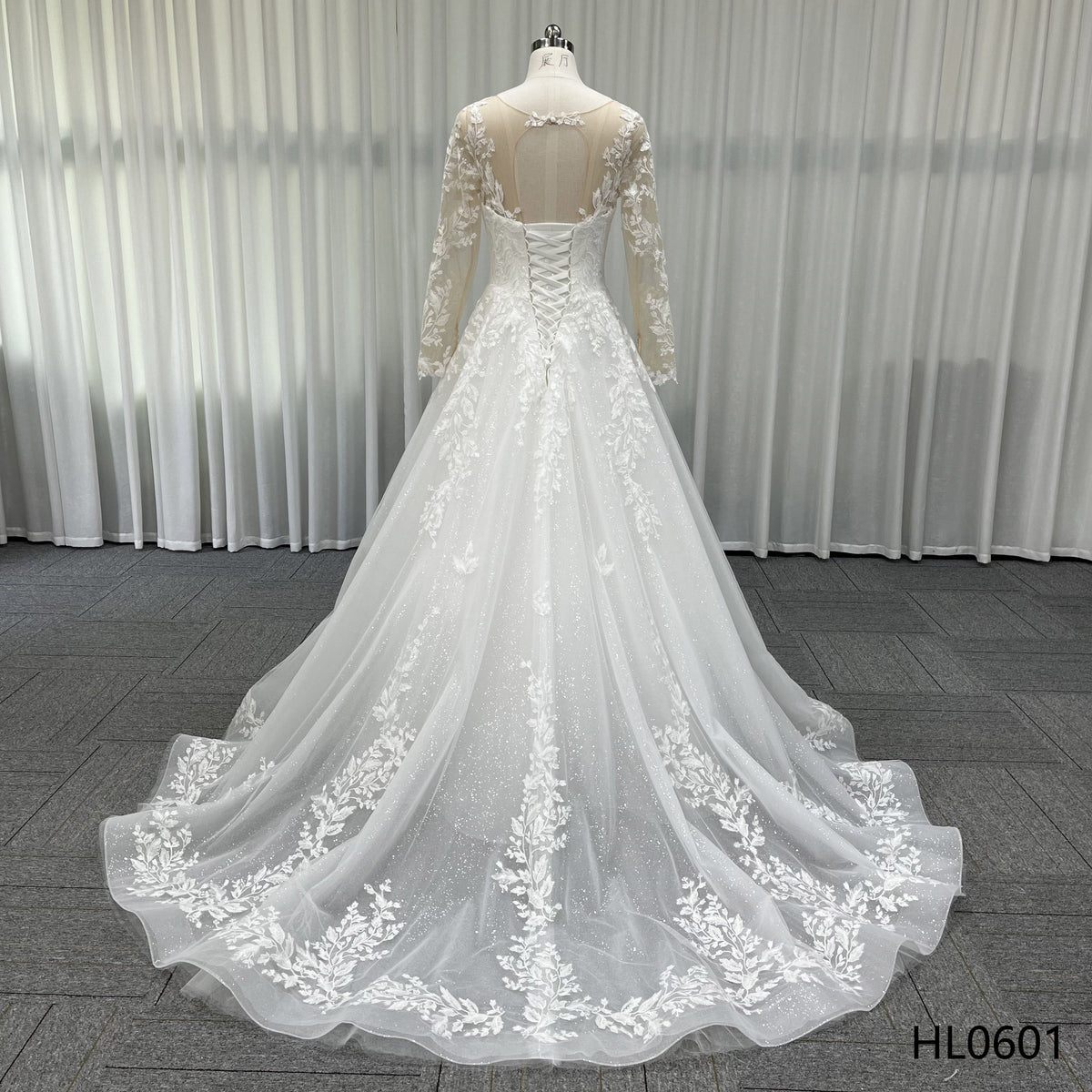 Illusion Neck Long Sleeve Floral Lace A Line Bridal Gown