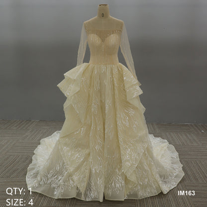 Elegant Off the Shoulder Strapless Long Sleeves Bride Dress Lace Appliqued Wedding Gowns