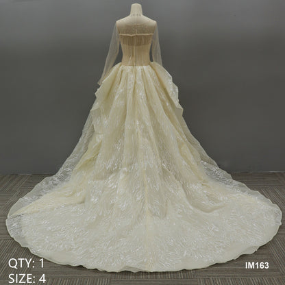 Elegant Off the Shoulder Strapless Long Sleeves Bride Dress Lace Appliqued Wedding Gowns