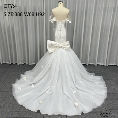 Dubai Saudi Arabia Pearls Mermaid Wedding Dresses Off the Shoulder Ivory Satin Ruffles Bridal Gowns Boho Bride Reception