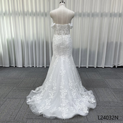 Sweetheart Off Shoulder Mermaid Wedding Dress With Detachable Tulle Overskirt