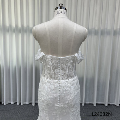Sweetheart Off Shoulder Mermaid Wedding Dress With Detachable Tulle Overskirt