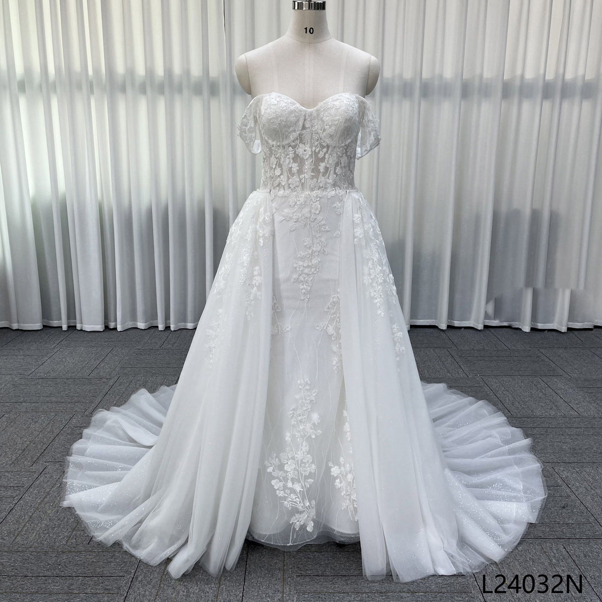 Sweetheart Off Shoulder Mermaid Wedding Dress With Detachable Tulle Overskirt