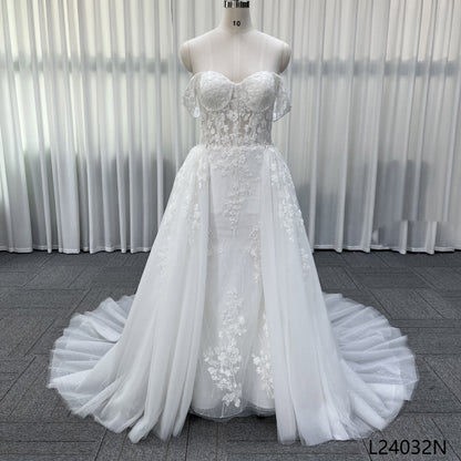 Sweetheart Off Shoulder Mermaid Wedding Dress With Detachable Tulle Overskirt