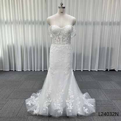 Sweetheart Off Shoulder Mermaid Wedding Dress With Detachable Tulle Overskirt
