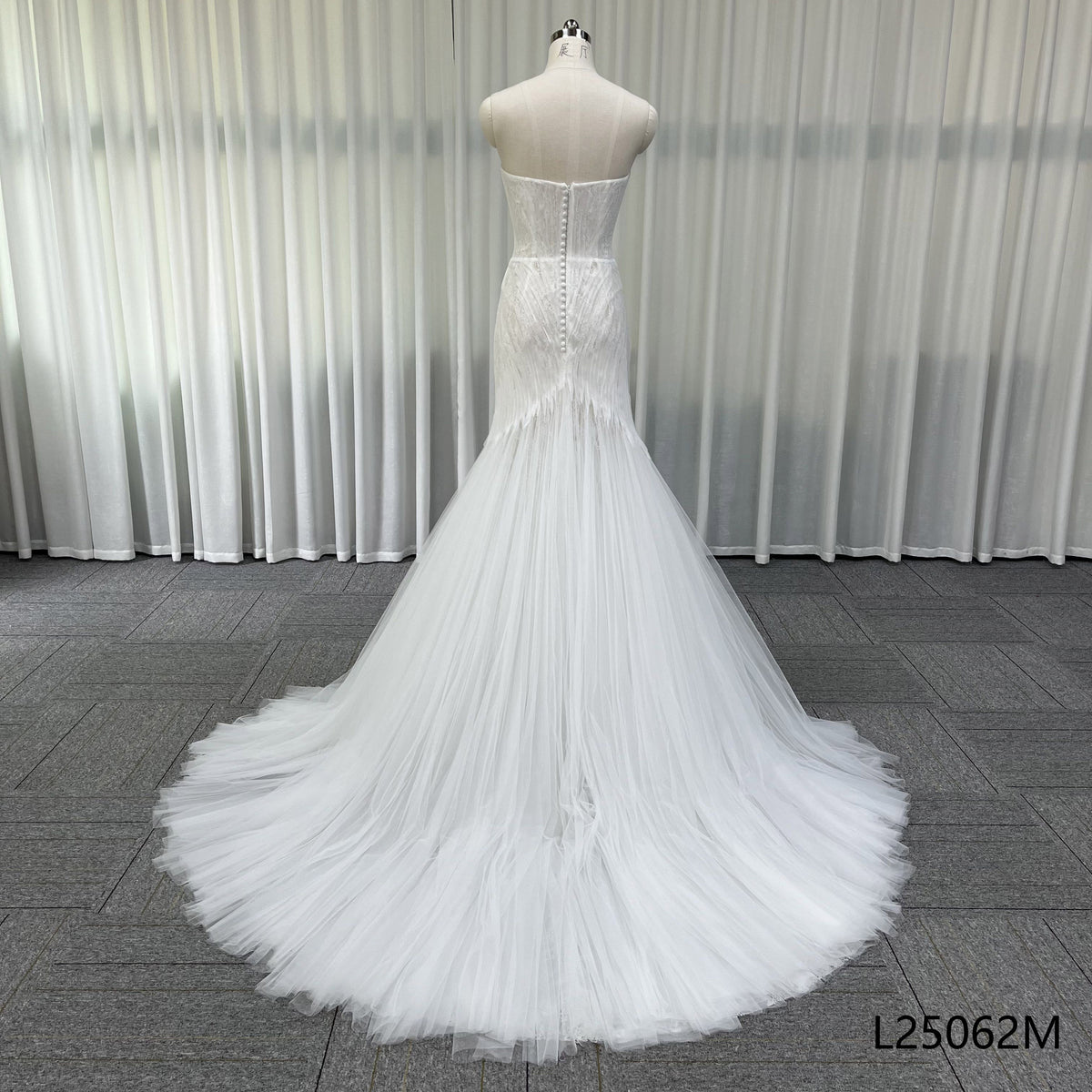 Sweetheart Strapless Beaded Mermaid Wedding Dress with Pleated Tulle Train