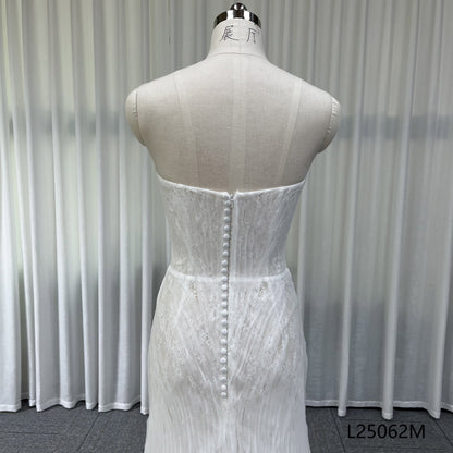 Sweetheart Strapless Beaded Mermaid Wedding Dress with Pleated Tulle Train