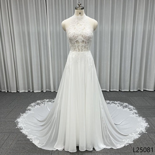 Wholesale Price New Halter Wedding Lace Dress A-line Skirt Illusion 2026New Luxury Style Wedding Dress