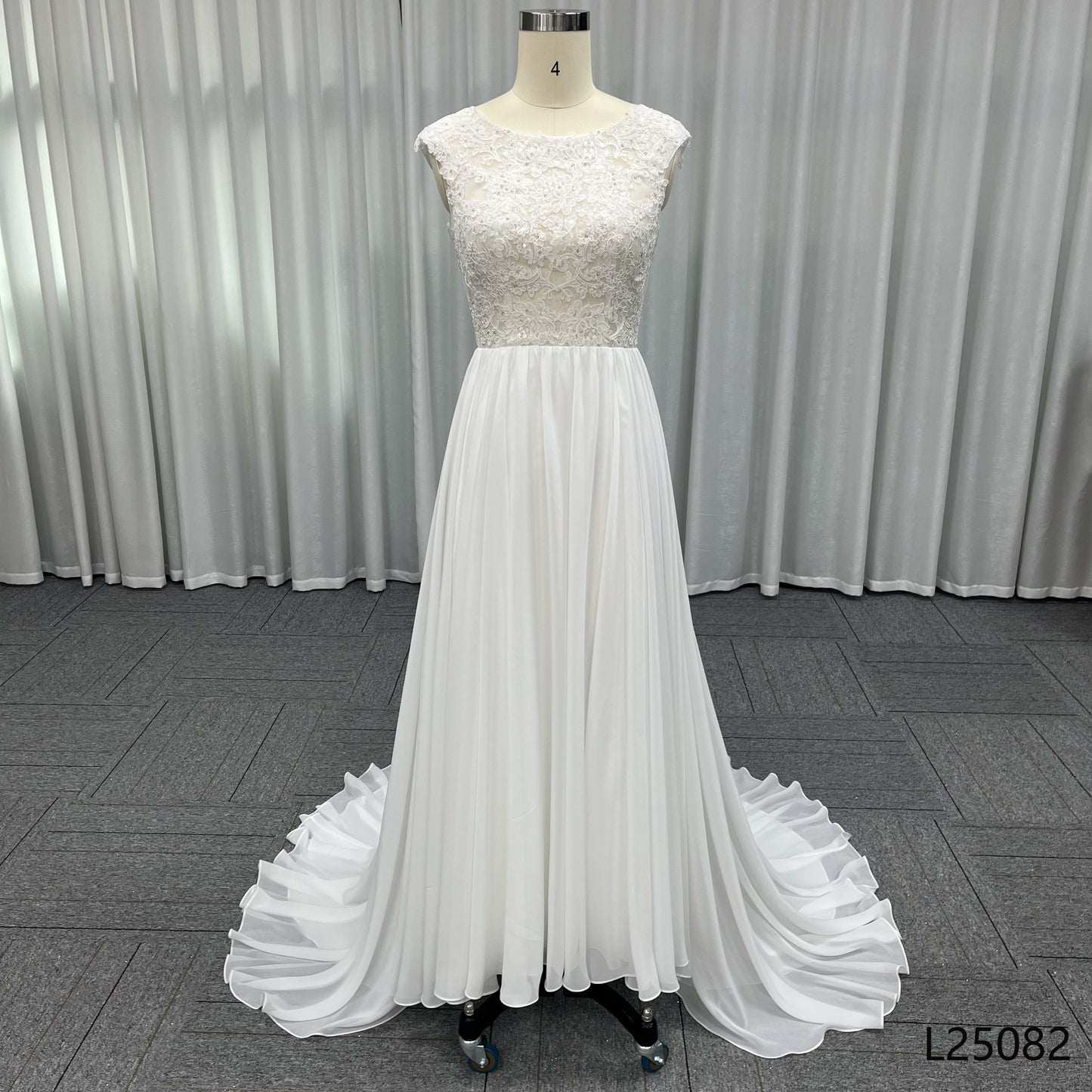 Modern A-Line Wedding Dresses Beautiful Beach Chiffon with Lace Floor-Length Chapel Train