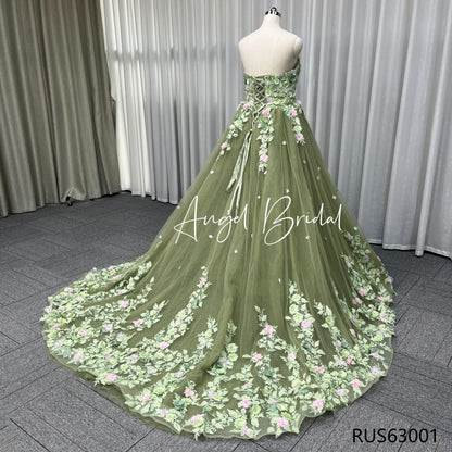 Quinceanera Ball Gowns Girls Dress 15 Years Party Lace 3D Flowers Princess Skirt Off-Shoulder Skirt