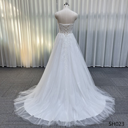A-Line Wedding Dress 2026 BOHO Strapless Beading Appliques Gown Shining Tulle Real Photos Vestidos De Novia