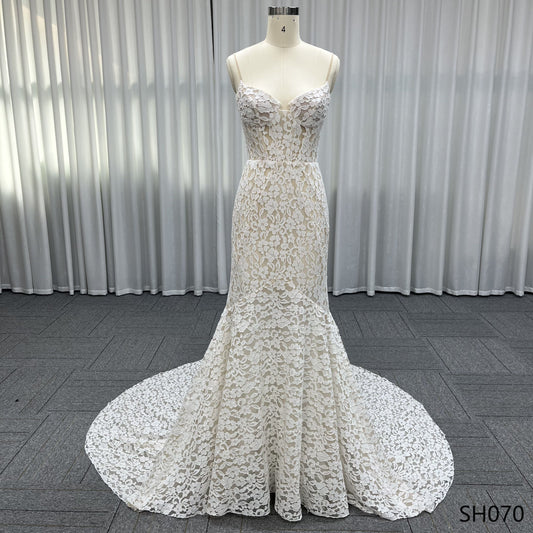 New Soft Yarn High Quality Trumpet Lace Embroidery Sex High End Fishtail Wedding Dresses for Bride Lady Elegant Wedding Dress