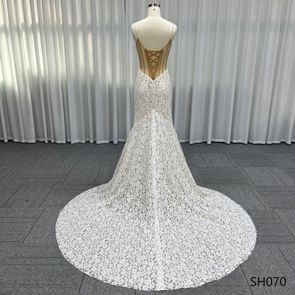 New Soft Yarn High Quality Trumpet Lace Embroidery Sex High End Fishtail Wedding Dresses for Bride Lady Elegant Wedding Dress