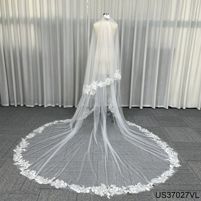Luxury Big Petals Lace Embroidery Wedding Veil One Layer Bridal Veil Lace Long Style Veil WIth Comb