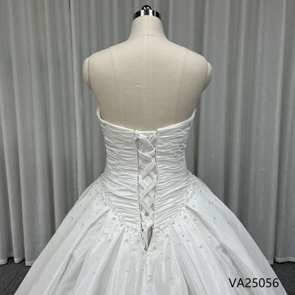 Modern Satin Wedding Dress 100% Real Photos High Quality Ball Gown Sequined Lace Crystal Applique
