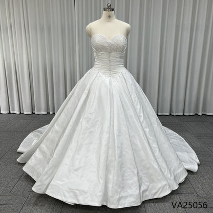 Modern Satin Wedding Dress 100% Real Photos High Quality Ball Gown Sequined Lace Crystal Applique