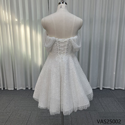 Bespoke modern off-the-shoulder beaded mini wedding dress birthday party dress, plus-size womens ball gown