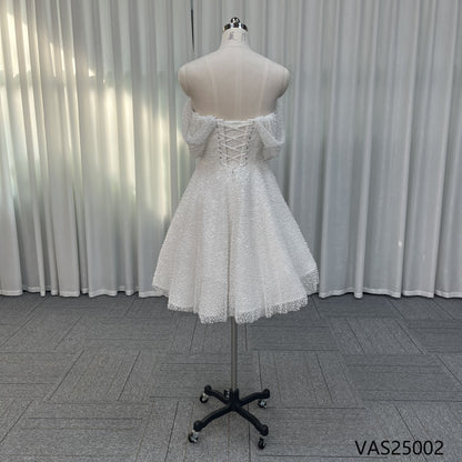Bespoke modern off-the-shoulder beaded mini wedding dress birthday party dress, plus-size womens ball gown