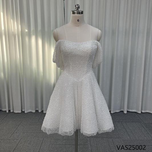 Bespoke modern off-the-shoulder beaded mini wedding dress birthday party dress, plus-size womens ball gown
