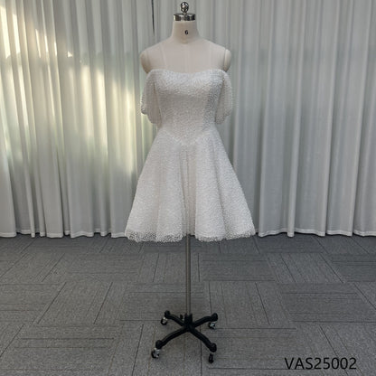 Bespoke modern off-the-shoulder beaded mini wedding dress birthday party dress, plus-size womens ball gown