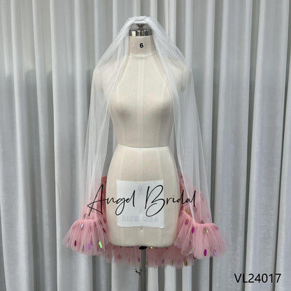 Minimalist Elegance Bridal Veil Fan Lace Trim Tulle Waltz Bridal Veil Dowry Accessories