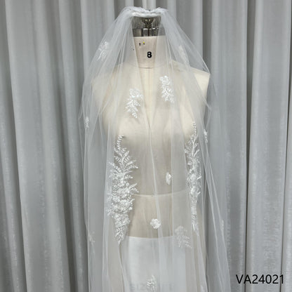 Real Made Lace Cape Long Cathedral Length Crystal Beading Shawl Bridal Veil for Wedding Gowns