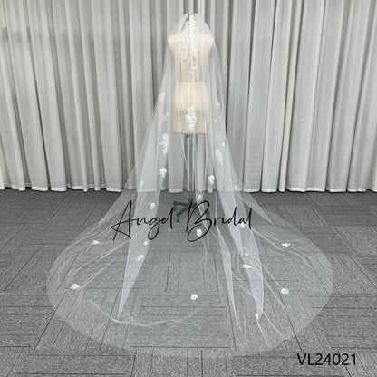 Real Made Lace Cape Long Cathedral Length Crystal Beading Shawl Bridal Veil for Wedding Gowns