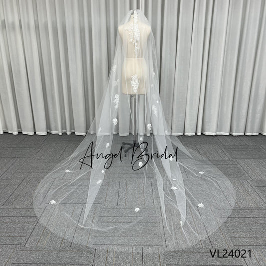 Real Made Lace Cape Long Cathedral Length Crystal Beading Shawl Bridal Veil for Wedding Gowns