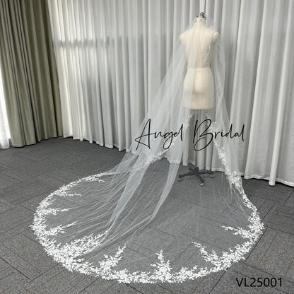 QUEENS GOWN New Elegant Embroidery Lace Trim Wedding Veil 3m Long Singler Layer Fancy Sequin Lace Bridal Veil With Comb