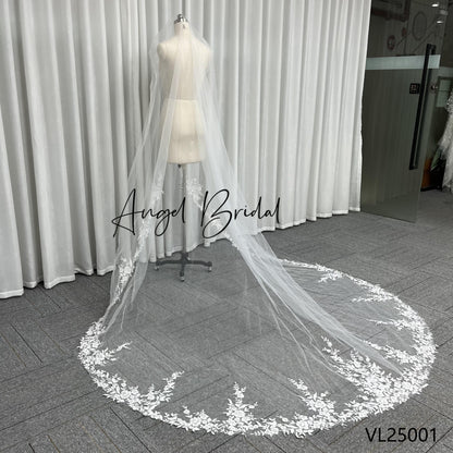 QUEENS GOWN New Elegant Embroidery Lace Trim Wedding Veil 3m Long Singler Layer Fancy Sequin Lace Bridal Veil With Comb
