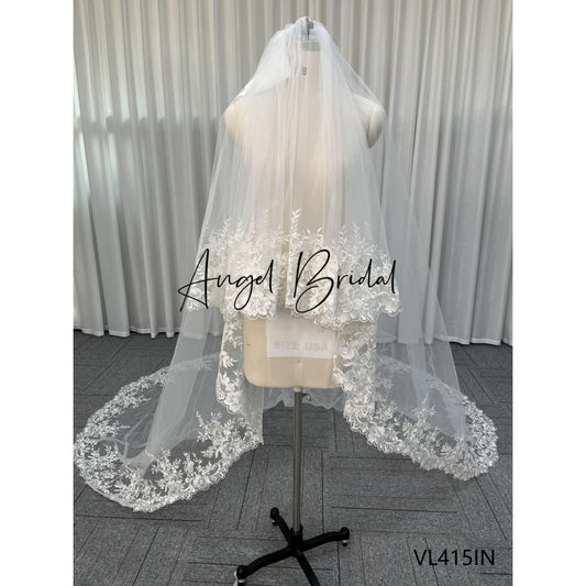 3D Flower Lace Long Wedding Veil 2-Layer Cathedral Tail with Hair Comb Bridal Veils for Women